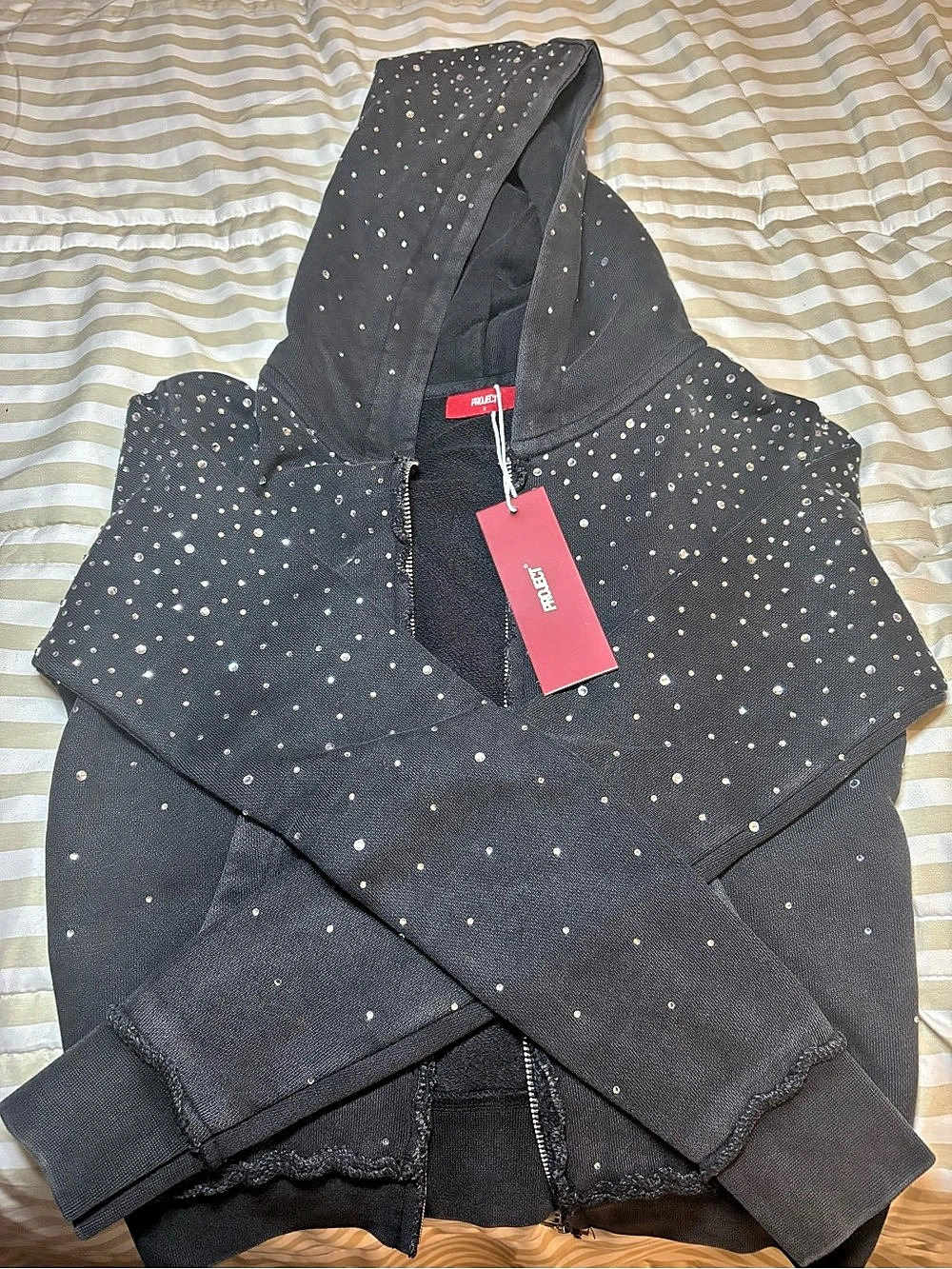 Juicy Couture Rhinestone Zip Hoodie in Black NWT
